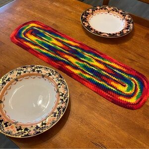 Vintage Hippie Bohemian Rainbow Crochet Table Runner